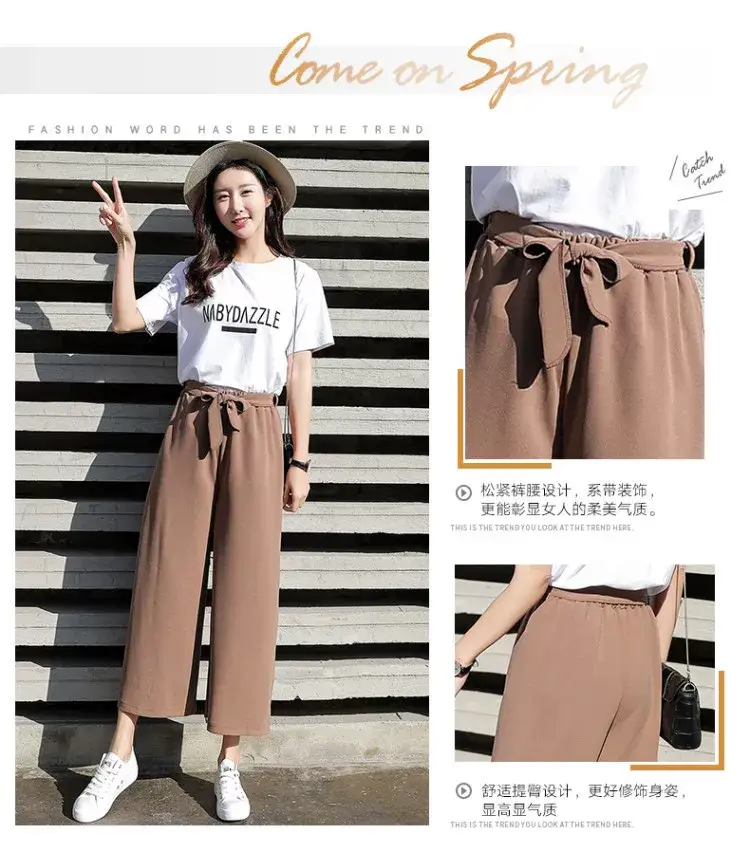 Women Wide Leg Pants Black Chiffon Summer Loose Fit — feature 11