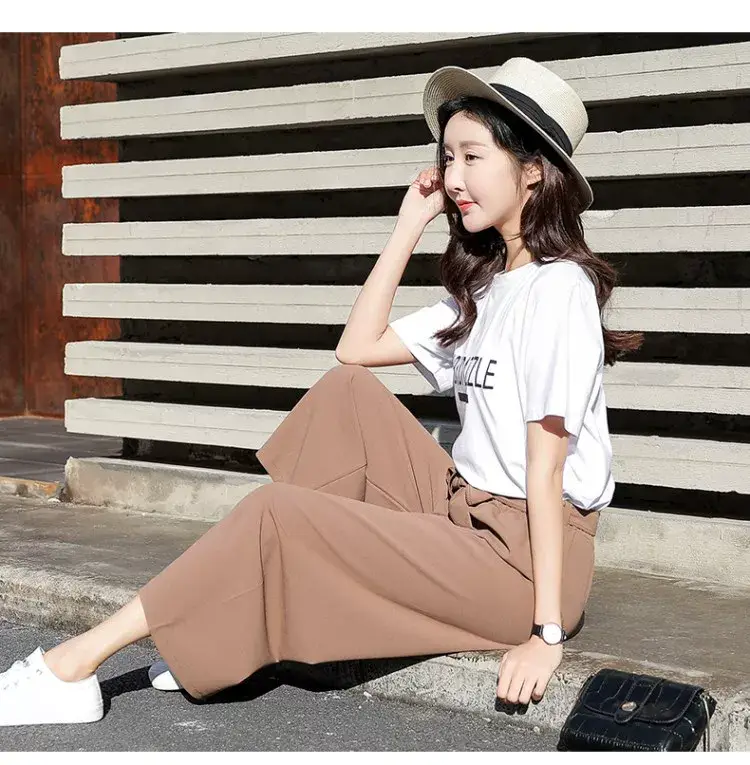 Women Wide Leg Pants Black Chiffon Summer Loose Fit — feature 14