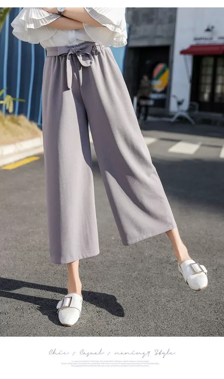 Women Wide Leg Pants Black Chiffon Summer Loose Fit — feature 16