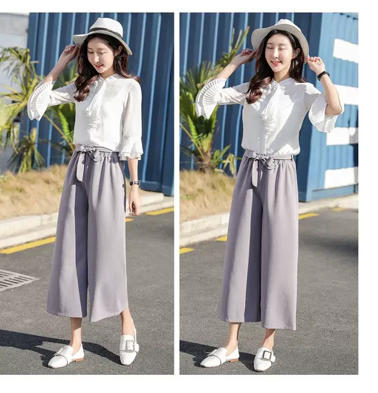 Women Wide Leg Pants Black Chiffon Summer Loose Fit — feature 17