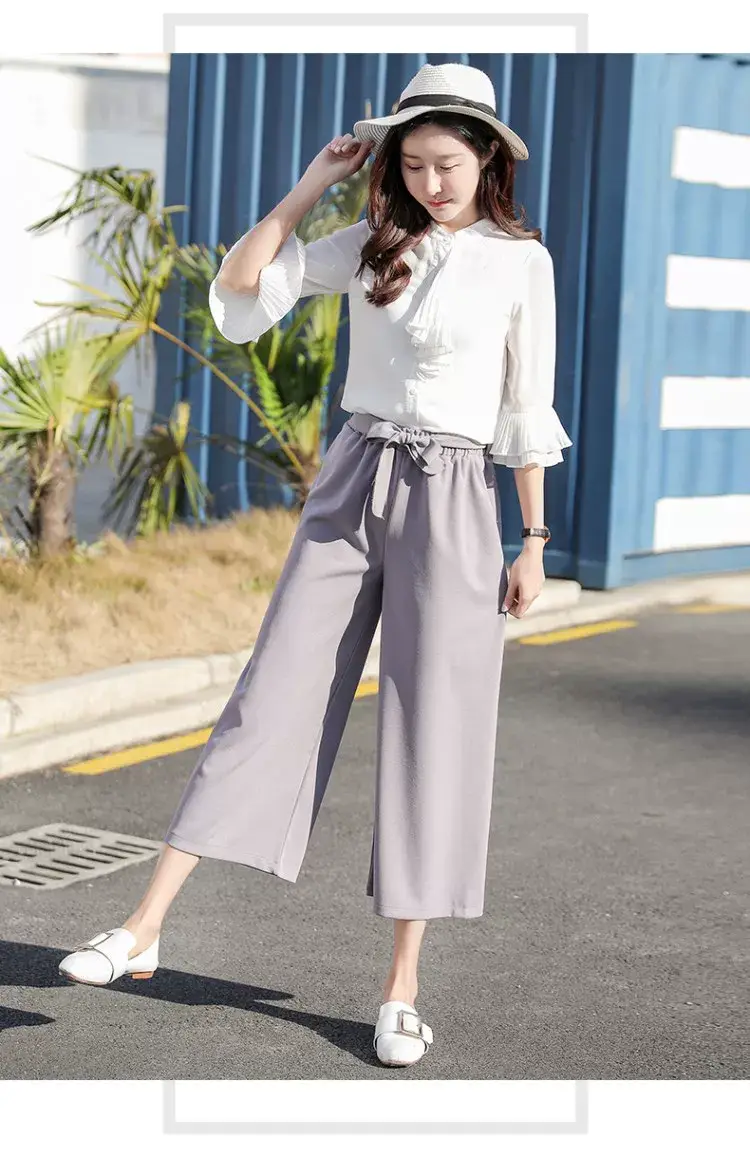 Women Wide Leg Pants Black Chiffon Summer Loose Fit — feature 18