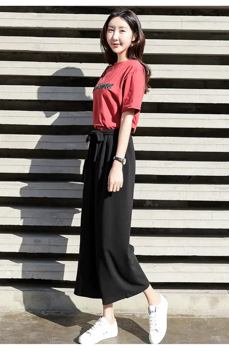 Women Wide Leg Pants Black Chiffon Summer Loose Fit — feature 19