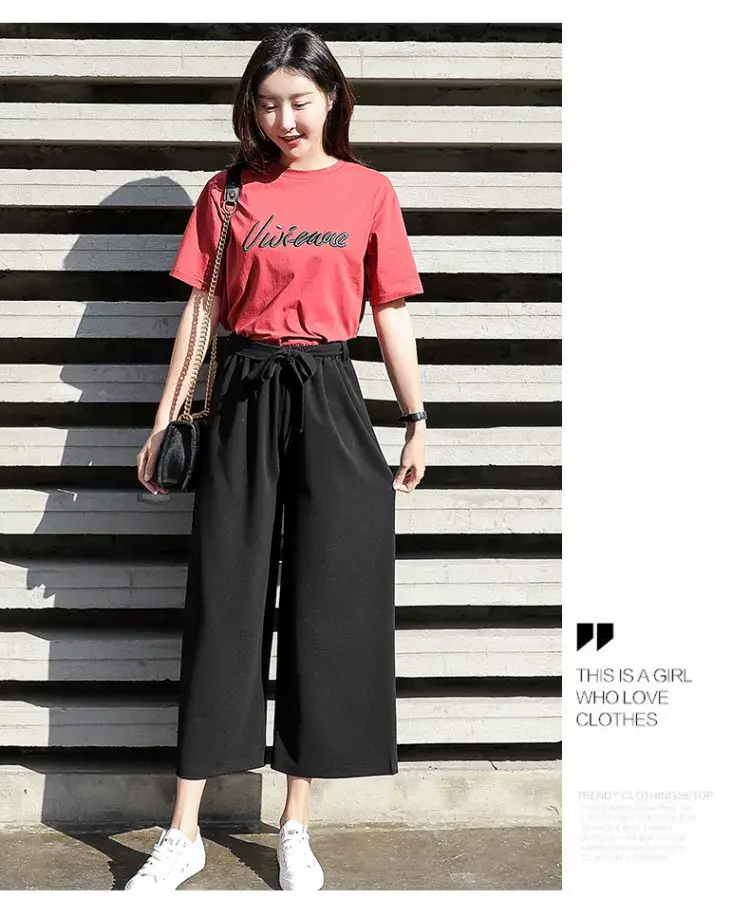 Women Wide Leg Pants Black Chiffon Summer Loose Fit — feature 20
