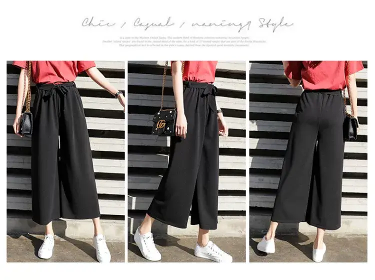 Women Wide Leg Pants Black Chiffon Summer Loose Fit — feature 21