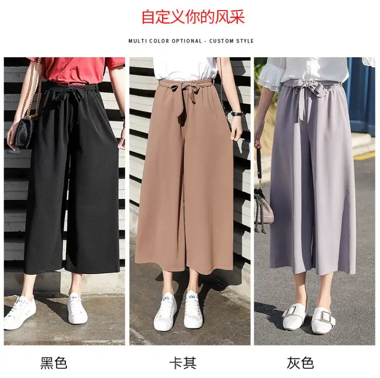 Women Wide Leg Pants Black Chiffon Summer Loose Fit — feature 7