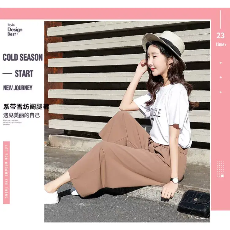 Women Wide Leg Pants Black Chiffon Summer Loose Fit — feature 8