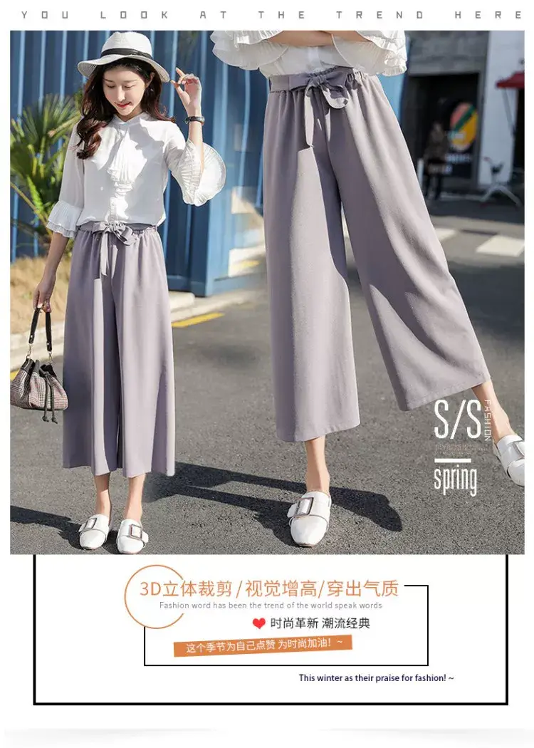 Women Wide Leg Pants Black Chiffon Summer Loose Fit — feature 9