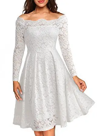 White Lace Off-Shoulder Dress for Women - Image 8