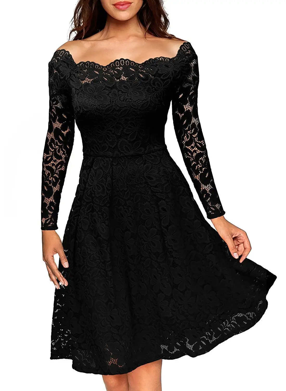 White Lace Off-Shoulder Dress for Women - Image 3