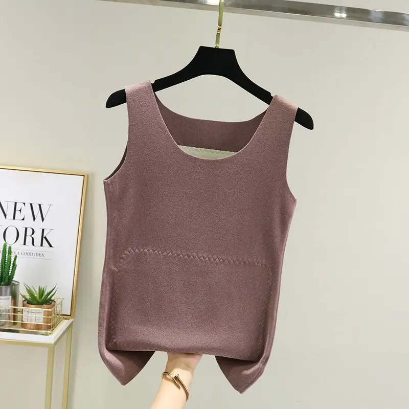 Women Velvet Heating Vest Sleeveless Brown - Image 8