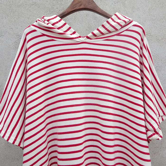 Women's Striped Hooded Beach Dress Plus Size Loose Sleeve