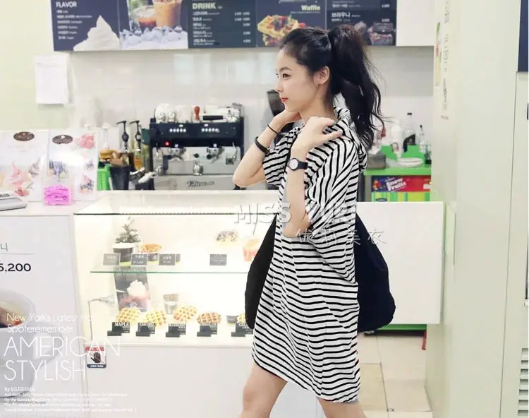 Women's Striped Hooded Beach Dress Plus Size Loose Sleeve — feature 17