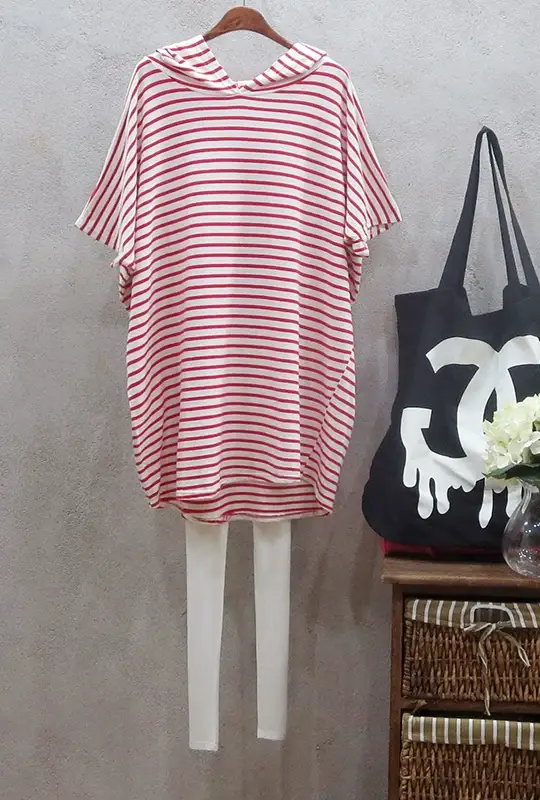 Women's Striped Hooded Beach Dress Plus Size Loose Sleeve — feature 20