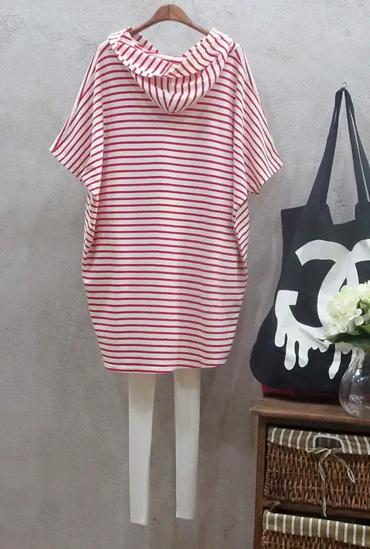 Women's Striped Hooded Beach Dress Plus Size Loose Sleeve — feature 21