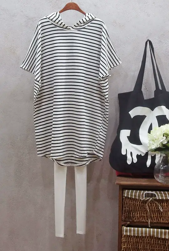 Women's Striped Hooded Beach Dress Plus Size Loose Sleeve — feature 22