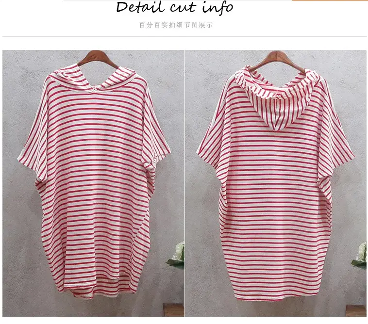 Women's Striped Hooded Beach Dress Plus Size Loose Sleeve — feature 23