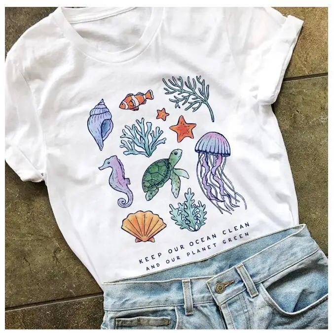 Gray Printed T-Shirt with Ocean Design for Men Women - Image 10