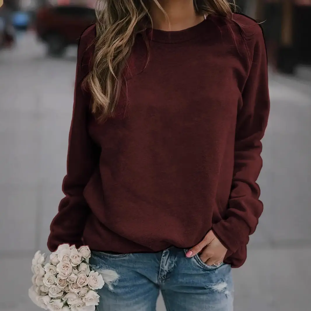 Women Blue Long Sleeve Round Neck T-Shirt 2023 - Image 11