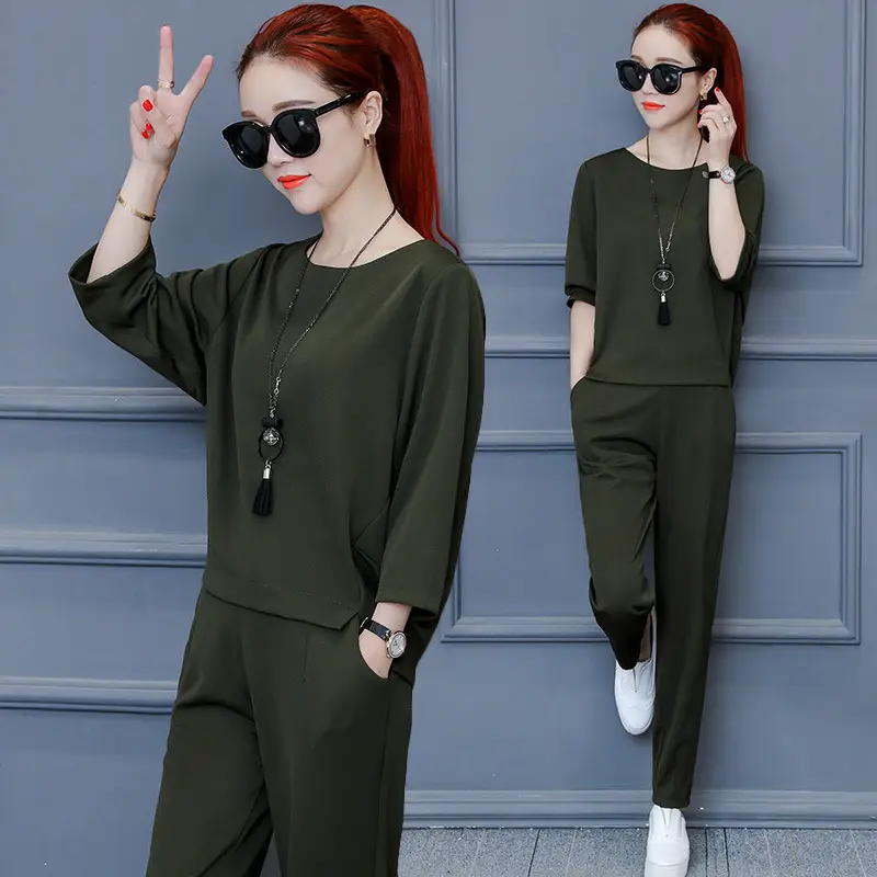 Women Olive Green Two-Piece Suit Summer Wear