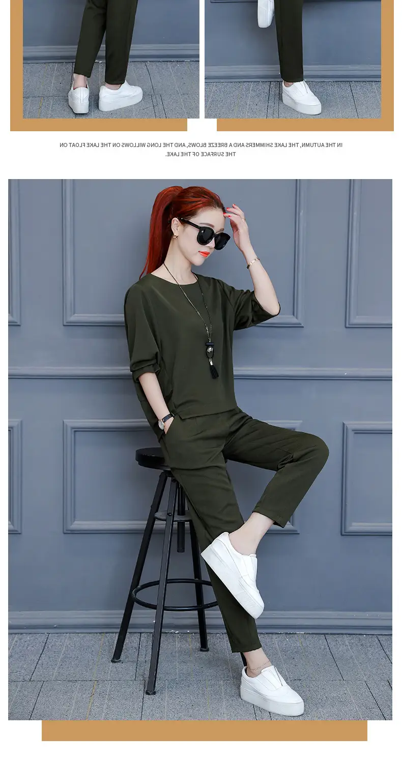 Women Olive Green Two-Piece Suit Summer Wear — feature 7