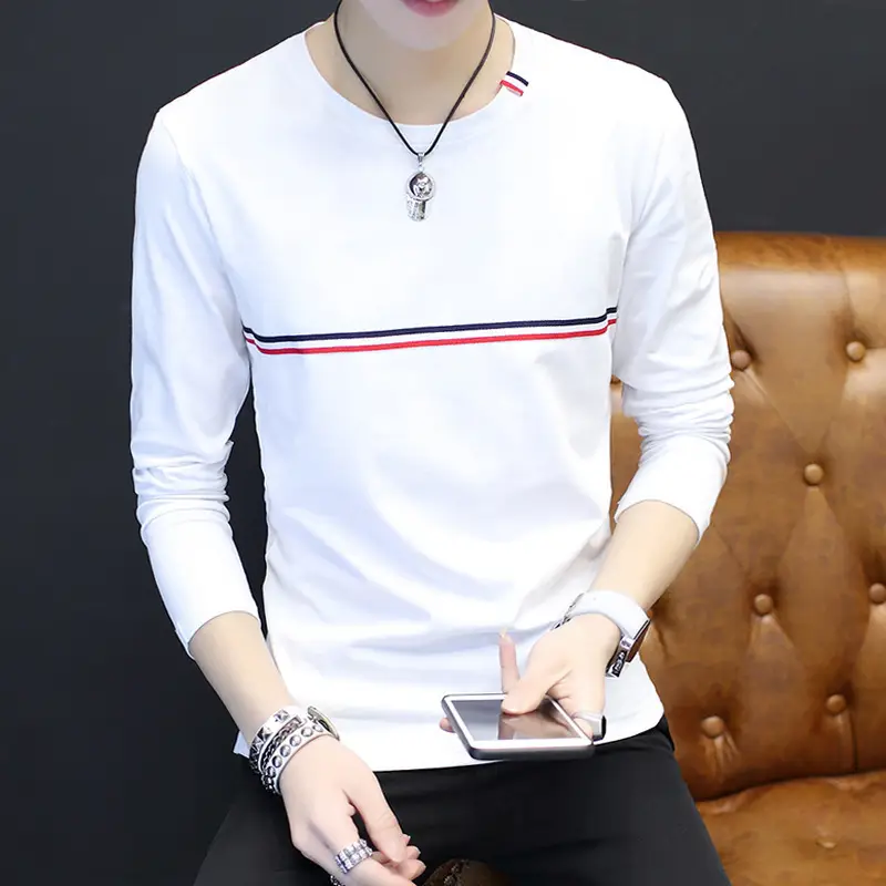 Men Slim Fit Black T-Shirt with Striped Design - Image 8