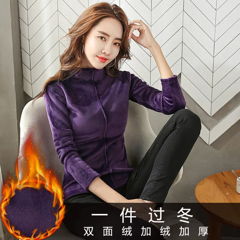 Gold Velvet Turtleneck Women's 2022 Winter Top - Image 10