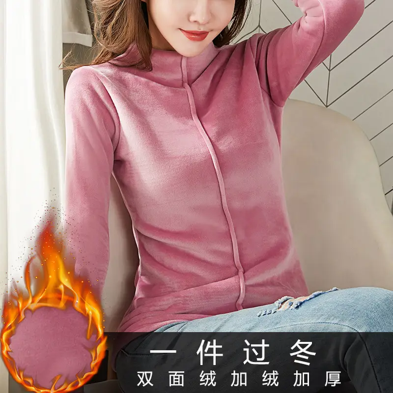 Gold Velvet Turtleneck Women's 2022 Winter Top - Image 13