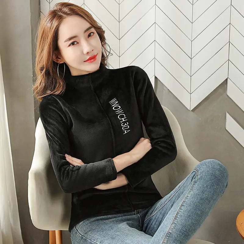 Gold Velvet Turtleneck Women's 2022 Winter Top - Image 2