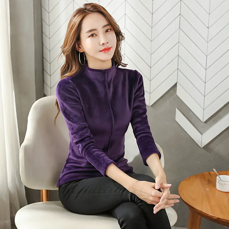 Gold Velvet Turtleneck Women's 2022 Winter Top - Image 4