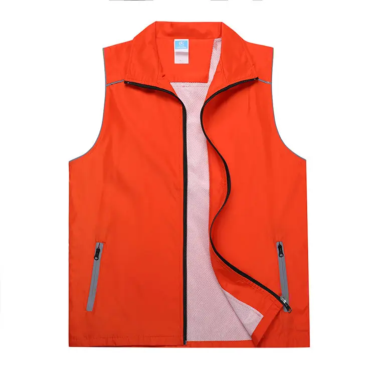 Outdoor Reflective Work Vest Orange with Zipper Closure - Image 4
