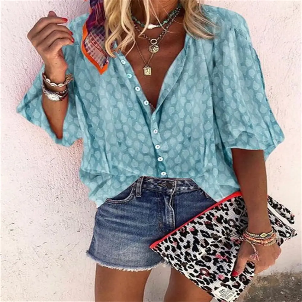 Single Breasted Printed Long Sleeve Shirt Top Plus Size Orange - Image 5