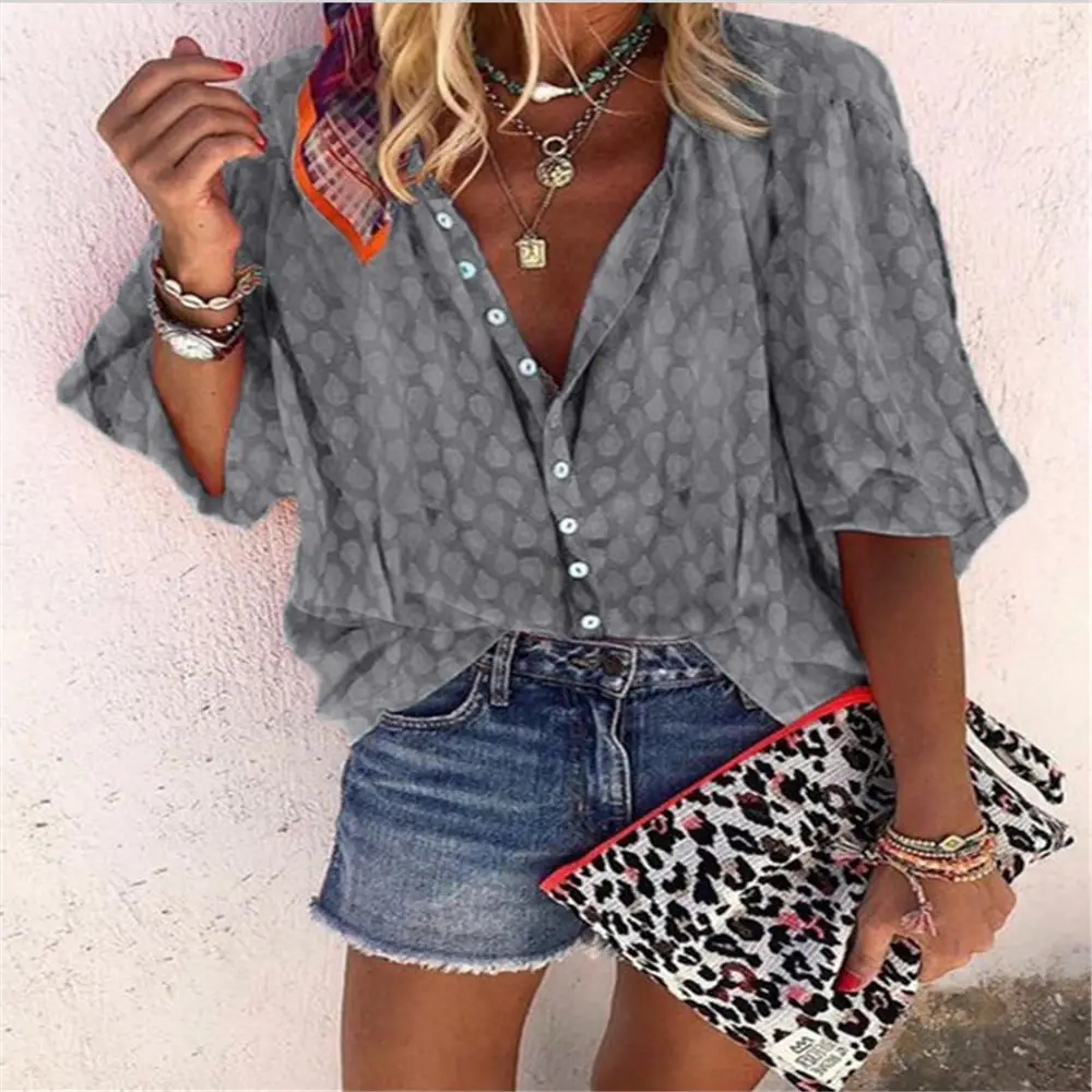 Single Breasted Printed Long Sleeve Shirt Top Plus Size Orange - Image 4