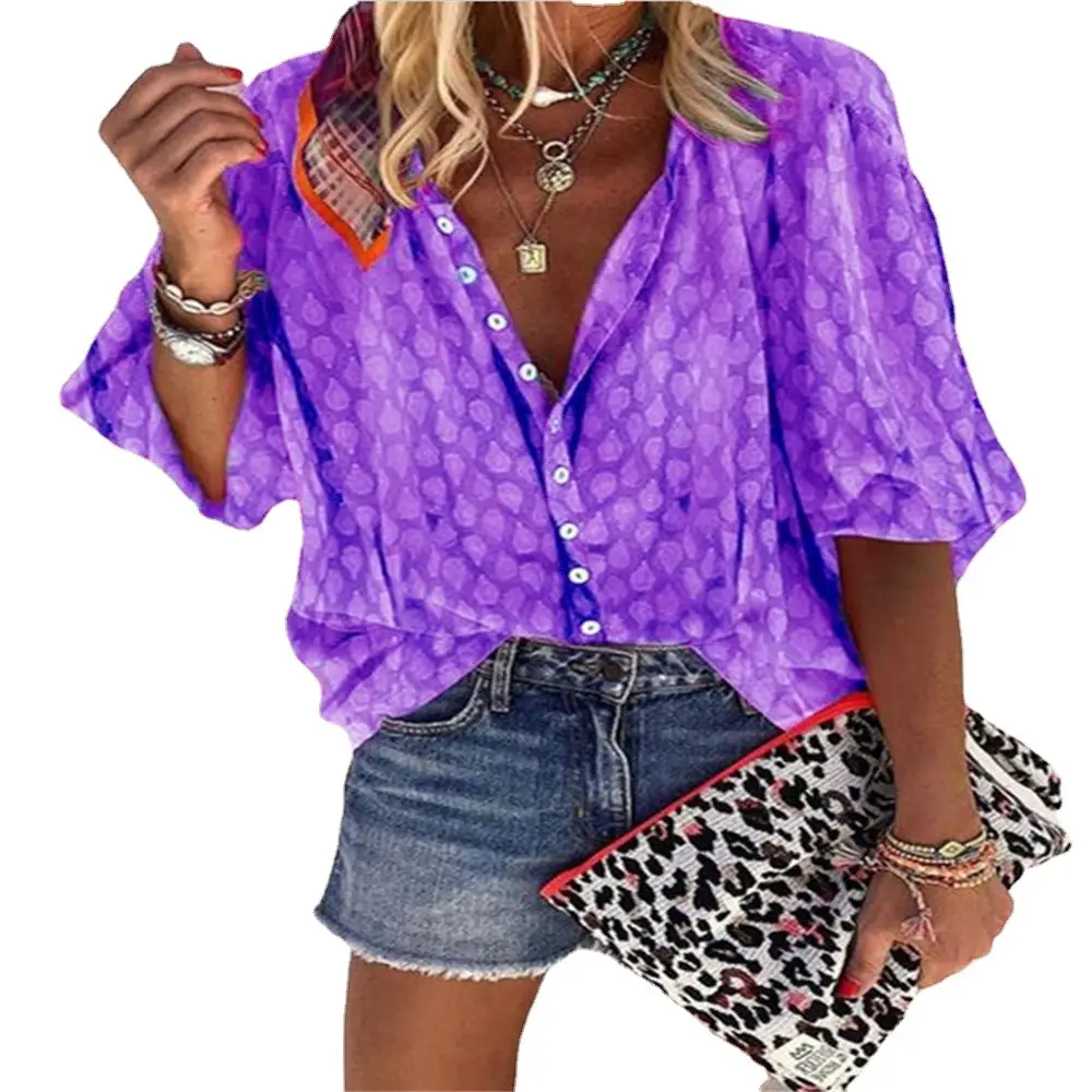 Single Breasted Printed Long Sleeve Shirt Top Plus Size Orange - Image 8