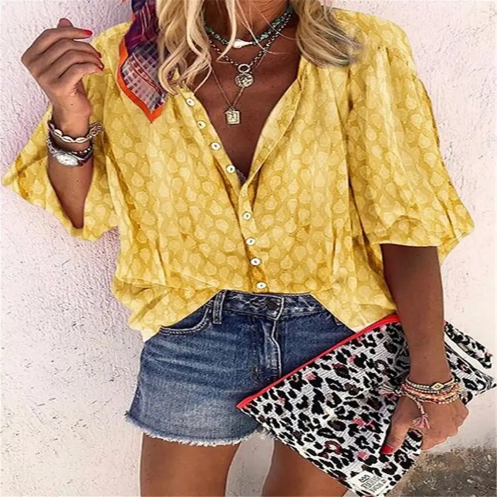 Single Breasted Printed Long Sleeve Shirt Top Plus Size Orange - Image 2