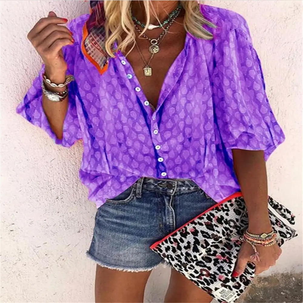 Single Breasted Printed Long Sleeve Shirt Top Plus Size Orange - Image 3