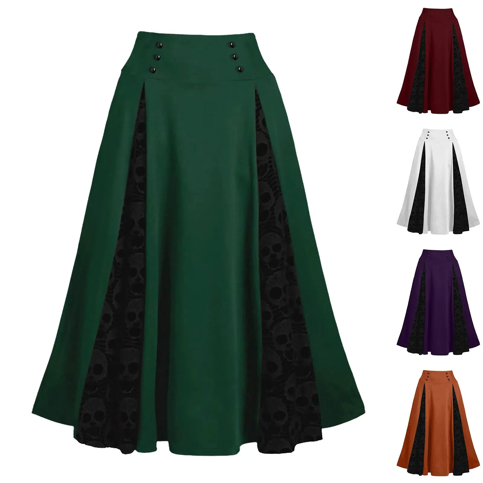 High-waisted Lace-up Mid-skirt with Red Embroidery - Image 13