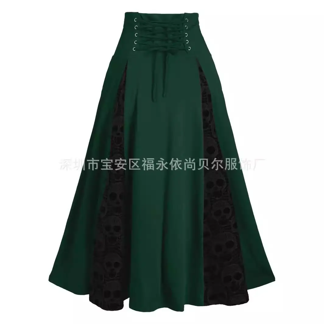 High-waisted Lace-up Mid-skirt with Red Embroidery - Image 15