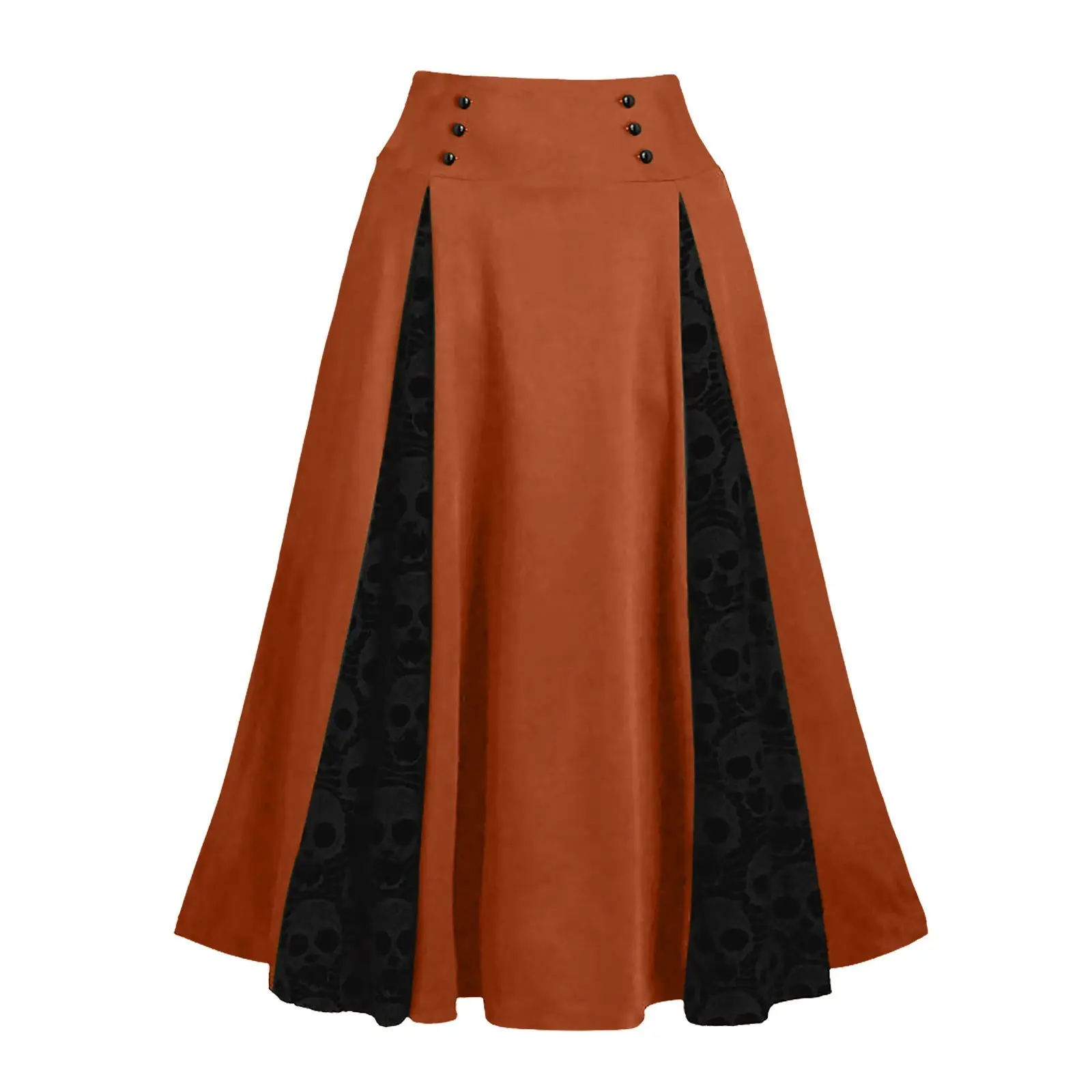 High-waisted Lace-up Mid-skirt with Red Embroidery - Image 4