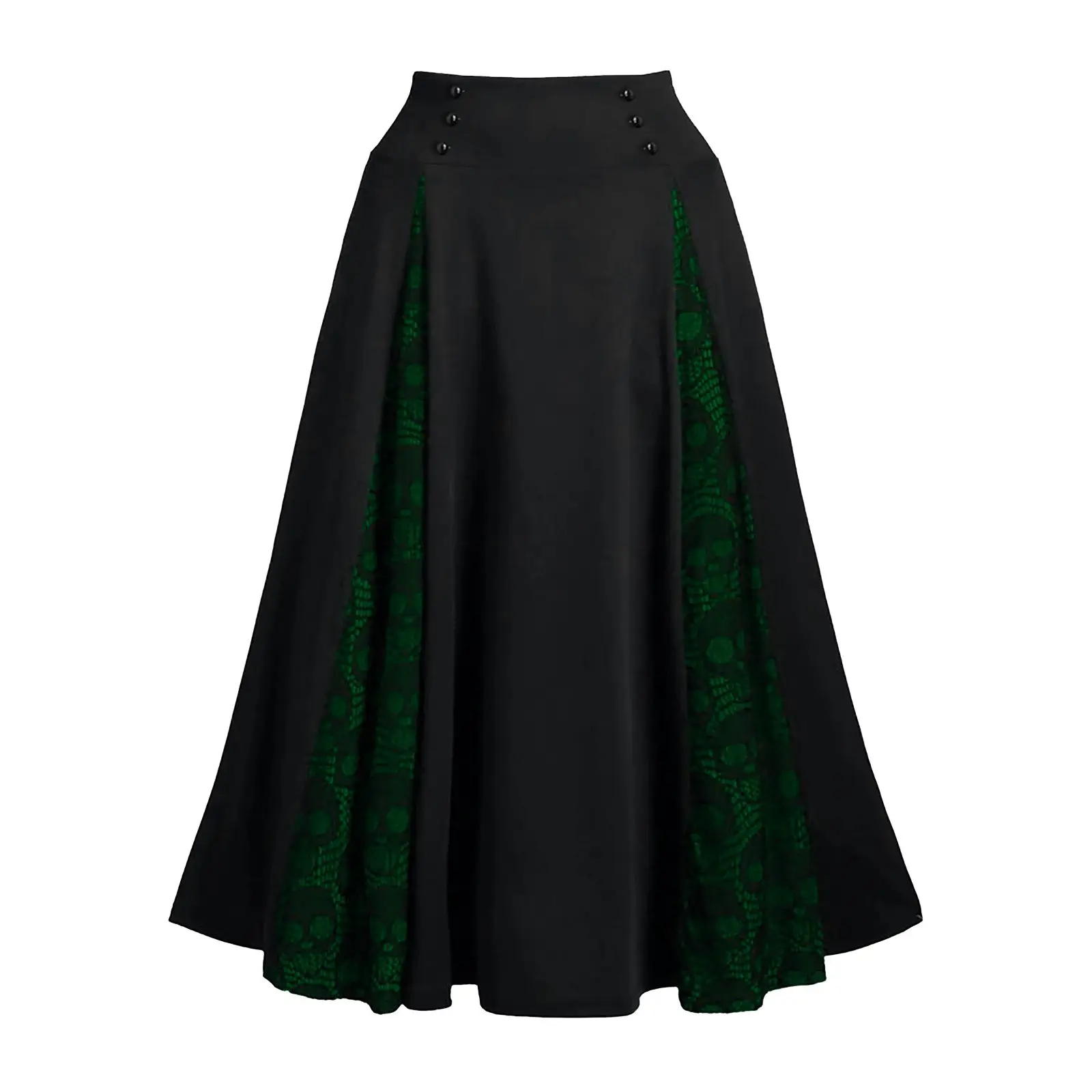 High-waisted Lace-up Mid-skirt with Red Embroidery - Image 6