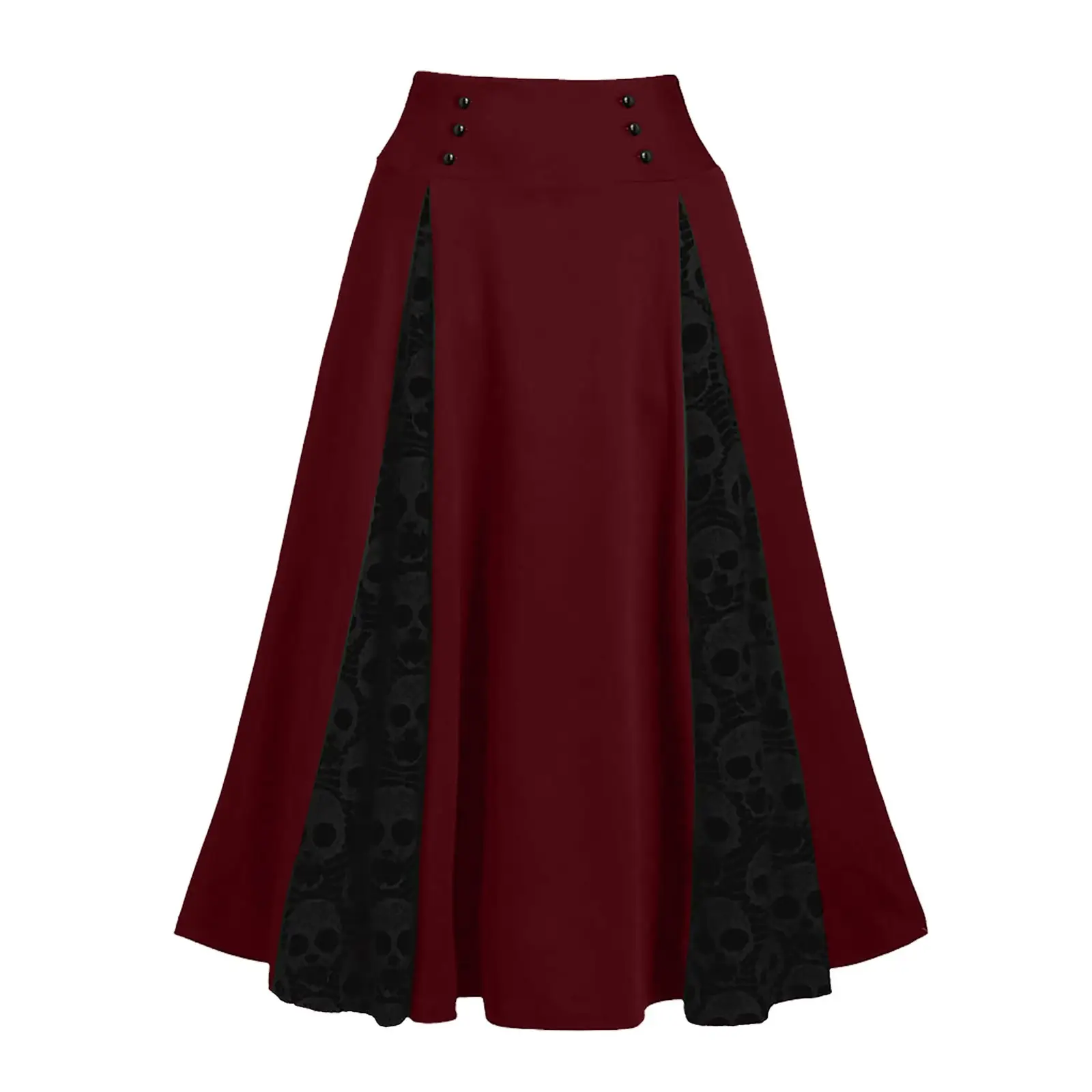 High-waisted Lace-up Mid-skirt with Red Embroidery - Image 10