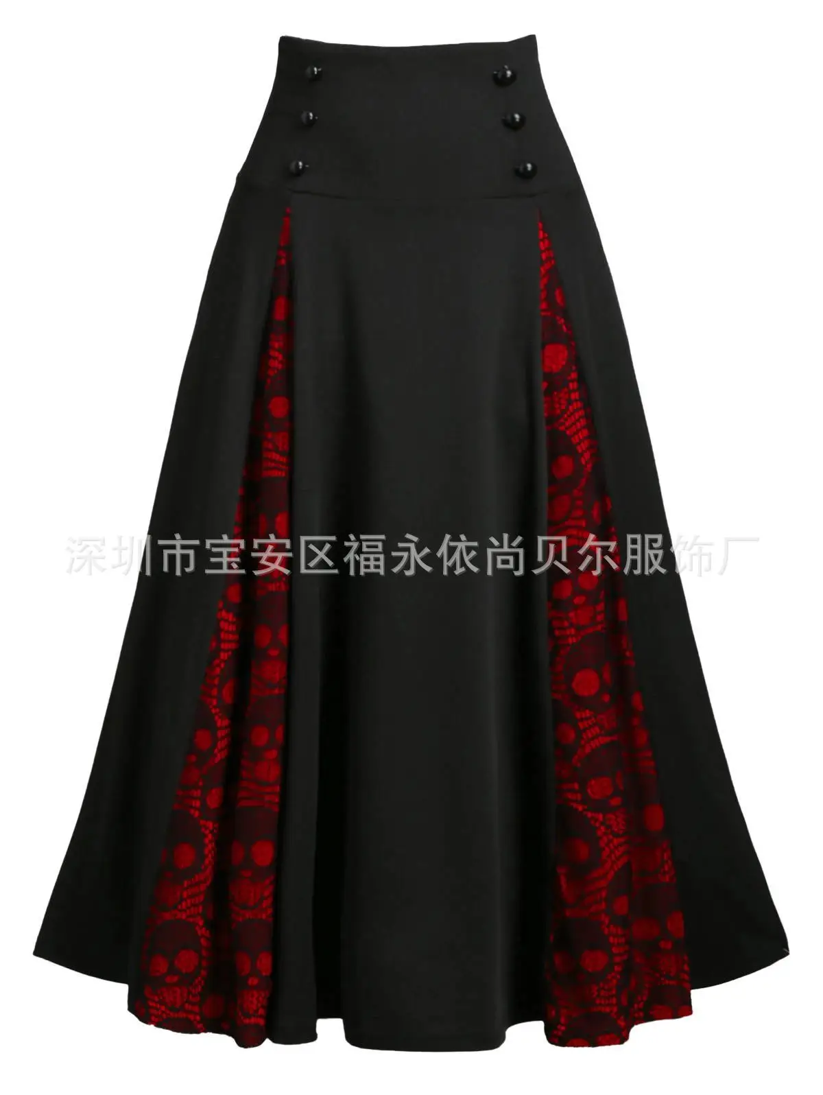 High-waisted Lace-up Mid-skirt with Red Embroidery - Image 2