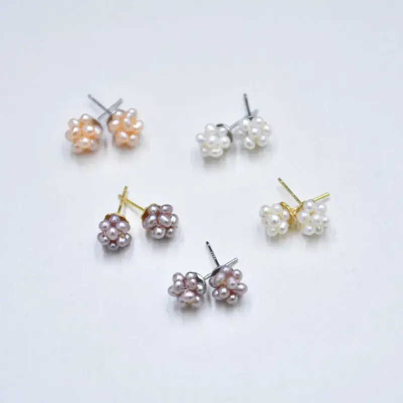 Women's Gold Natural Pearl Flower Earrings - Image 3