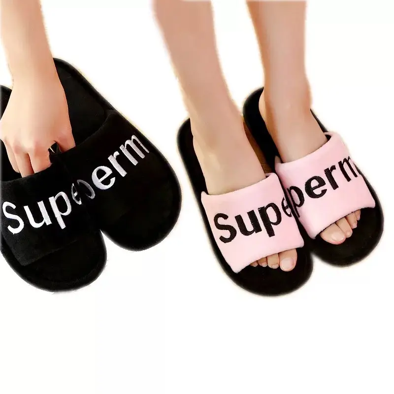 Cross-Border Japanese and Korean Style Letter Couple Cotton Slippers for Women, Indoor Non-Slip Floor Slippers for Men, Dropshipping