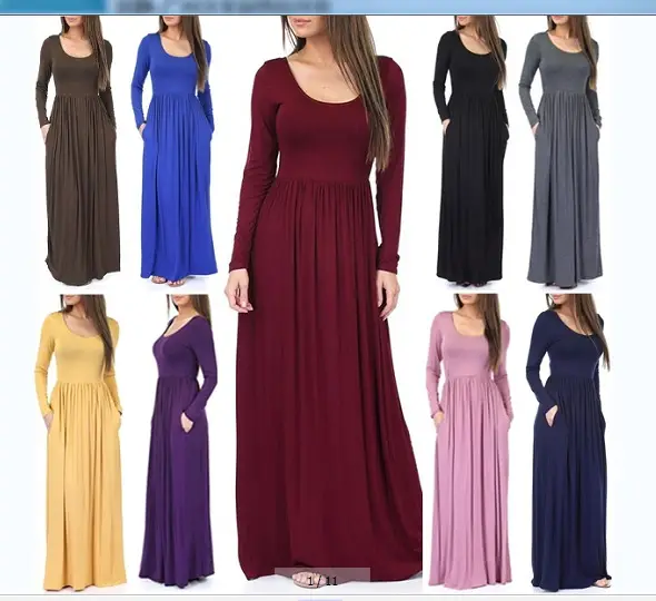 Maroon Long Sleeve Round Neck Dress for Women - Image 8