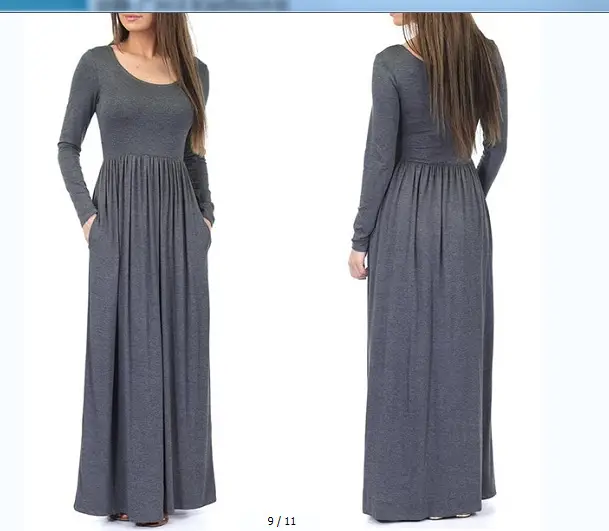 Maroon Long Sleeve Round Neck Dress for Women - Image 11