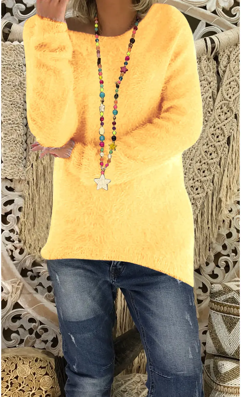 Women's Olive Green Long Sleeve Loose Sweater with Star Necklace - Image 3