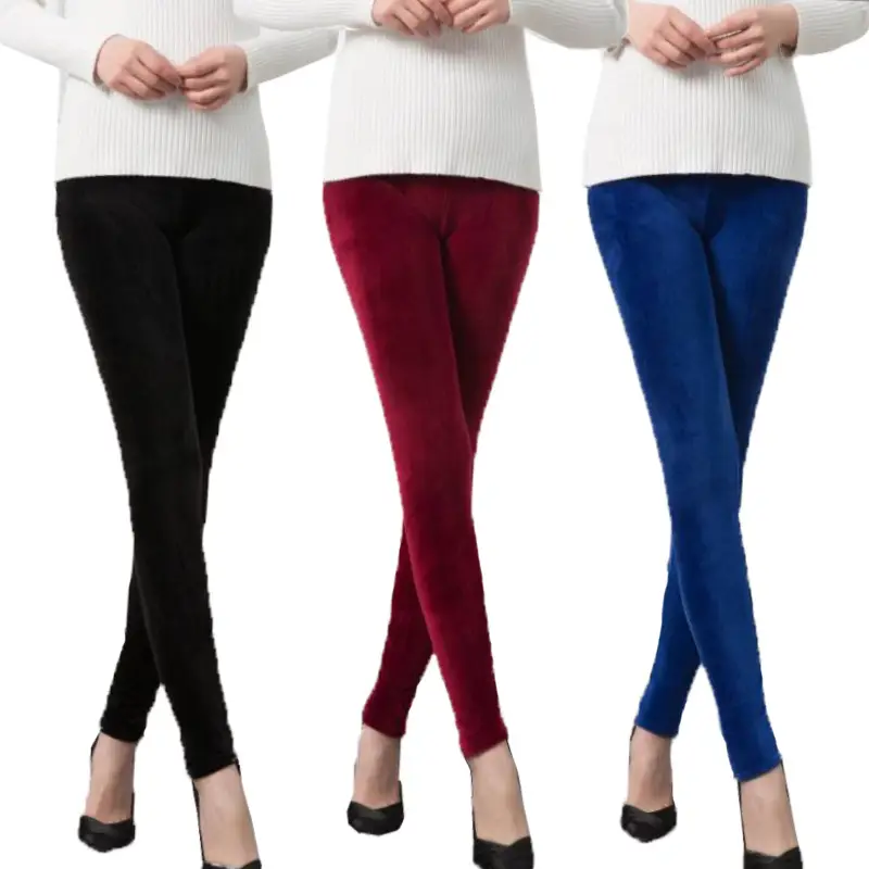 Women Fleece Leggings Solid Color Slim Fit High Waist