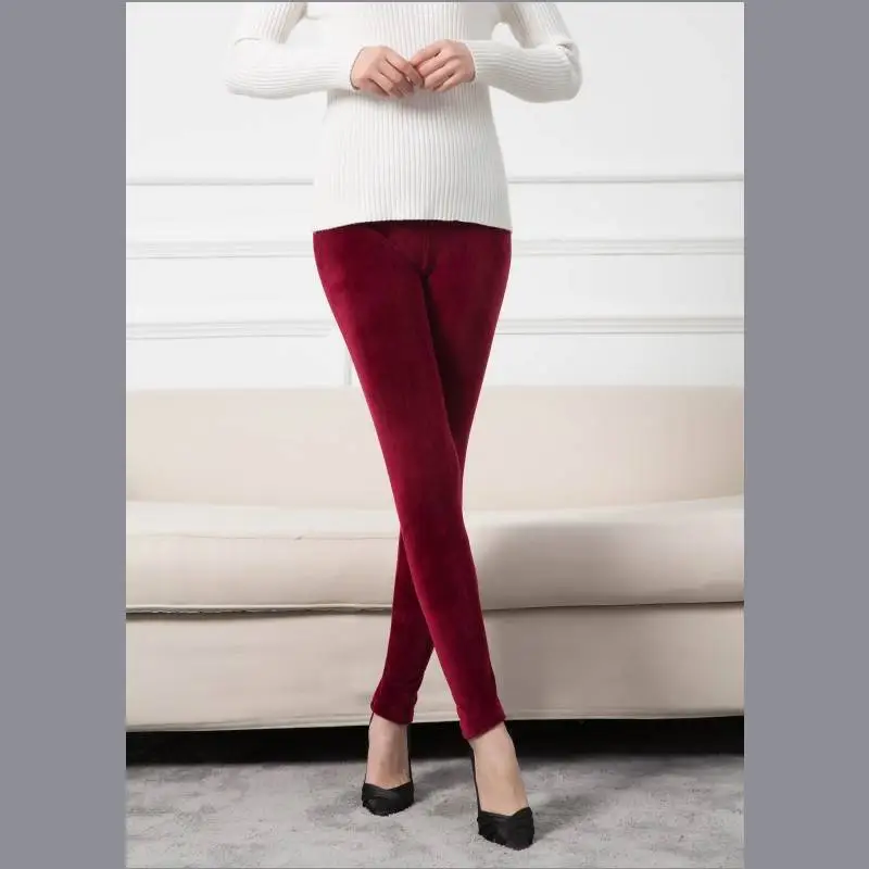 Women Fleece Leggings Solid Color Slim Fit High Waist