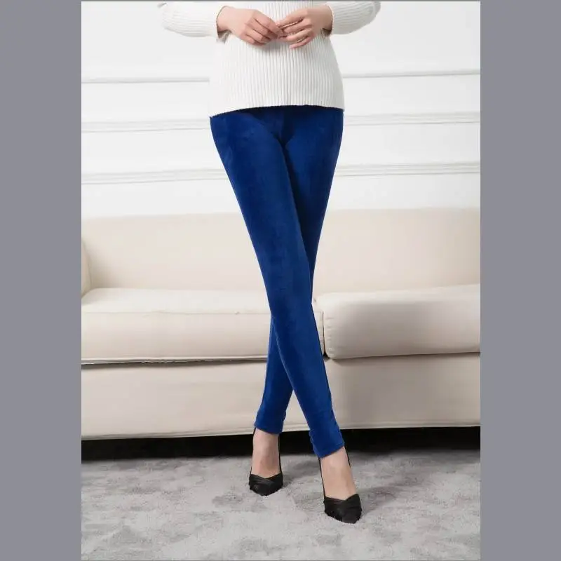 Women Fleece Leggings Solid Color Slim Fit High Waist