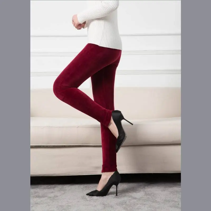 Women Fleece Leggings Solid Color Slim Fit High Waist